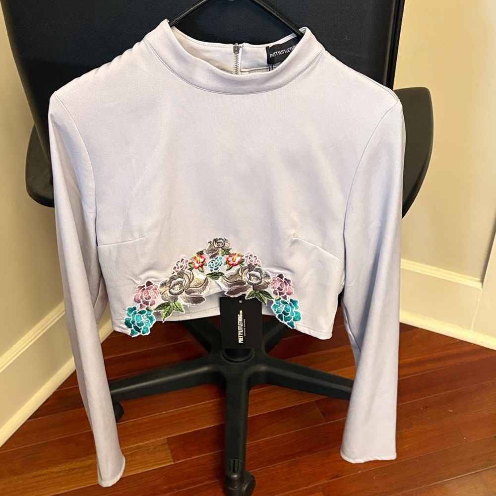 PrettyLittleThing Light Purple Floral Embroidered Blouse and Matching Shorts